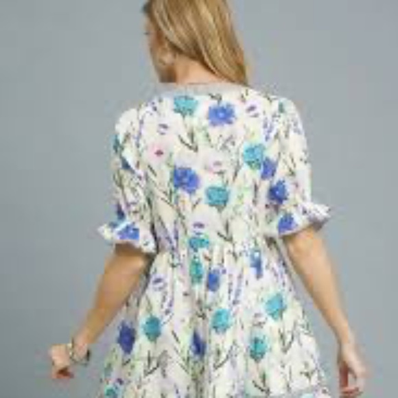 NWOT Umgee Floral Print Puff Sleeve Mini Dress - Picture 3 of 13